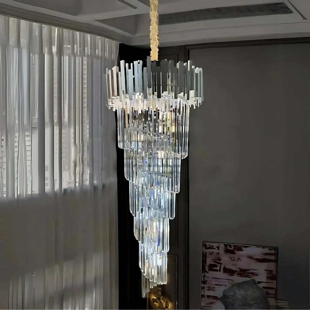 Candelabru Cristal BLOIS Ascendere E14, Diametru 60cm, Argintiu, Inaltime Reglabila