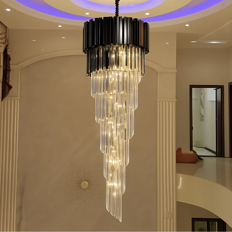 Candelabru Cristal BLOIS Ascendere, 28xE14, Diametru 60cm, Negru, Inaltime Reglabila
