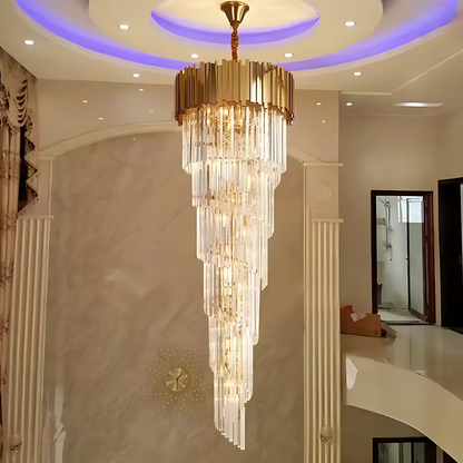 Candelabru Cristal BLOIS Ascendere E14, Diametru 60cm, Auriu, Inaltime Reglabila – RegalStore