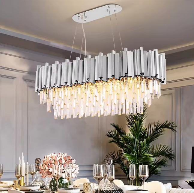 Candelabru Cristal BLOIS Regalis 10xE14, Diametru 80cm, Argintiu, Inaltime Reglabila – RegalStore