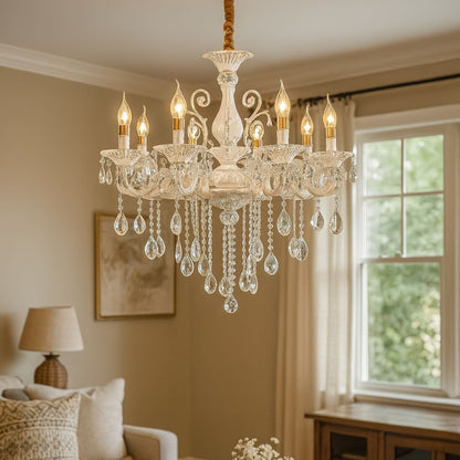 Candelabru SANSSOUCI 8xE14 Cristal si Metal – Eleganta Regala, Inaltime Ajustabila, Alb Argintiu