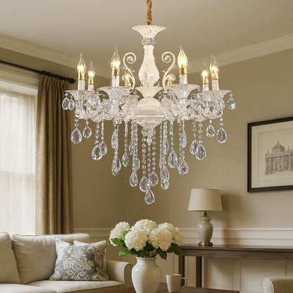 Candelabru SANSSOUCI 8xE14 Cristal si Metal – Eleganta Regala, Inaltime Ajustabila, Alb Argintiu