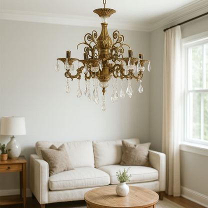 Candelabru SANSSOUCI 6xE14 Metal si Cristal Inaltime Reglabila Alama Antichizata