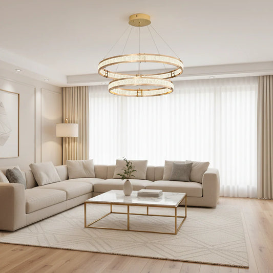 Candelabru Cristal, LINDERHOF Magno, 75W, Diametru 60cm, Lumina Rece/Calda/Neutra, Auriu, Inaltime Reglabila