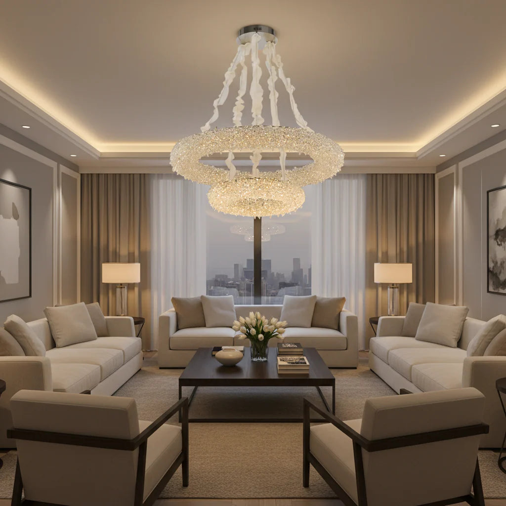 Candelabru Cristal, HOHENZOLLERN Imperio, 59W, Diametru 100cm, Lumina Rece/Calda/Neutra, Auriu, Inaltime Reglabila