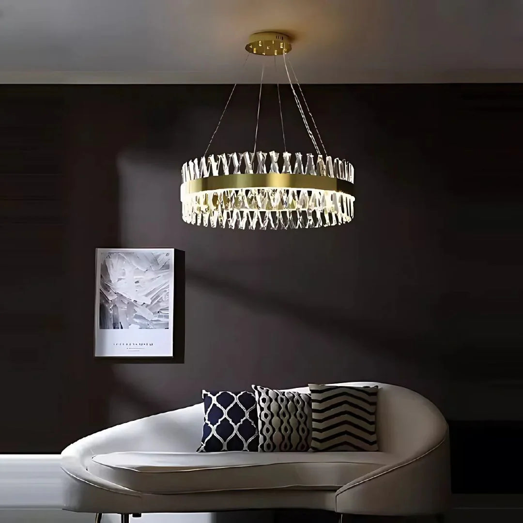 Candelabru LED CASERTA cu Telecomanda, 95W, Dimabil, Diametru 80cm, Auriu