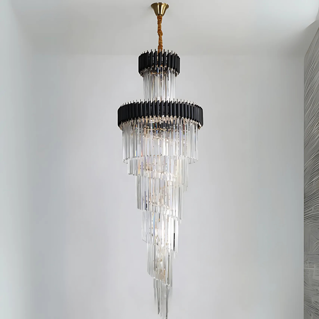 Candelabru Cristal VERSAILLES Culmino E14, Diametru 60cm, Auriu Lucios si Negru, Inaltime Reglabila – RegalStore