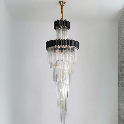 Candelabru Cristal VERSAILLES Culmino E14, Diametru 60cm, Auriu Lucios si Negru, Inaltime Reglabila – RegalStore