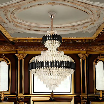 Candelabru Cristal VERSAILLES Supremo Reale E14, 80cm x 110cm, Auriu Lucios si Negru, Inaltime Reglabila – RegalStore