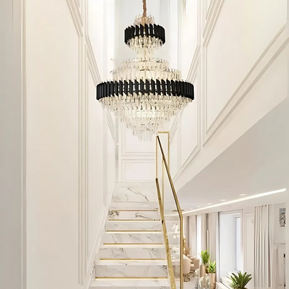 Candelabru Cristal VERSAILLES Supremo Reale E14, 80cm x 110cm, Auriu Lucios si Negru, Inaltime Reglabila – RegalStore