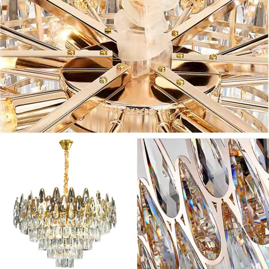 Candelabru Cristal ALHAMBRA Eleganza 8x E14, Diametru 49cm, Auriu Lucios, Inaltime Reglabila