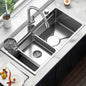 Set Chiuveta Bucatarie Inox cu Baterie Dubla, Cuva Universala cu Dop Scurgere, Spalator Pahare, Negru Grafit, 75x45X21cm