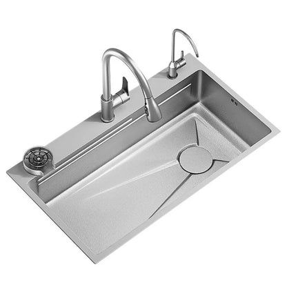 Set Chiuveta Bucatarie Inox cu Baterie Dubla, Cuva Universala cu Dop Scurgere, Spalator Pahare, Negru Grafit, 75x45X21cm