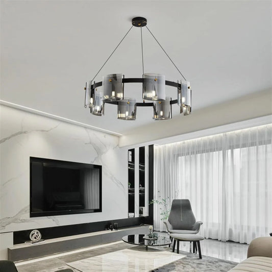 Candelabru Modern, REQUIEM Largo, 8xG9, Diametru 80cm, Negru, Inaltime Reglabila