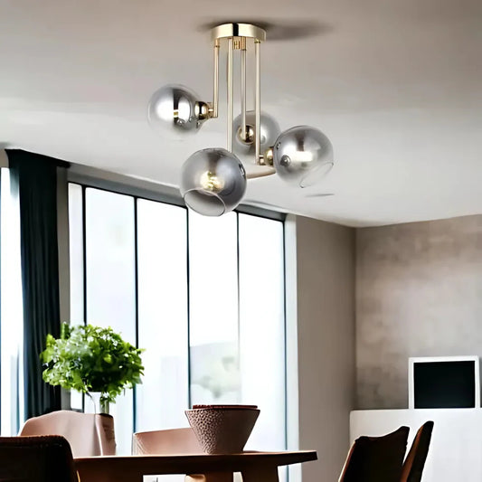 Lustra cu bec moderna MODUS, 4x E27, Gri Inchis, Auriu, Metal