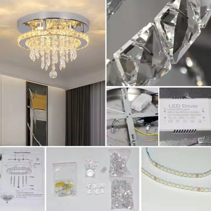 Candelabru LED Alberico Rotund, 20W, Lumina Rece/Calda/Neutra, Cristal, Crom Lucios