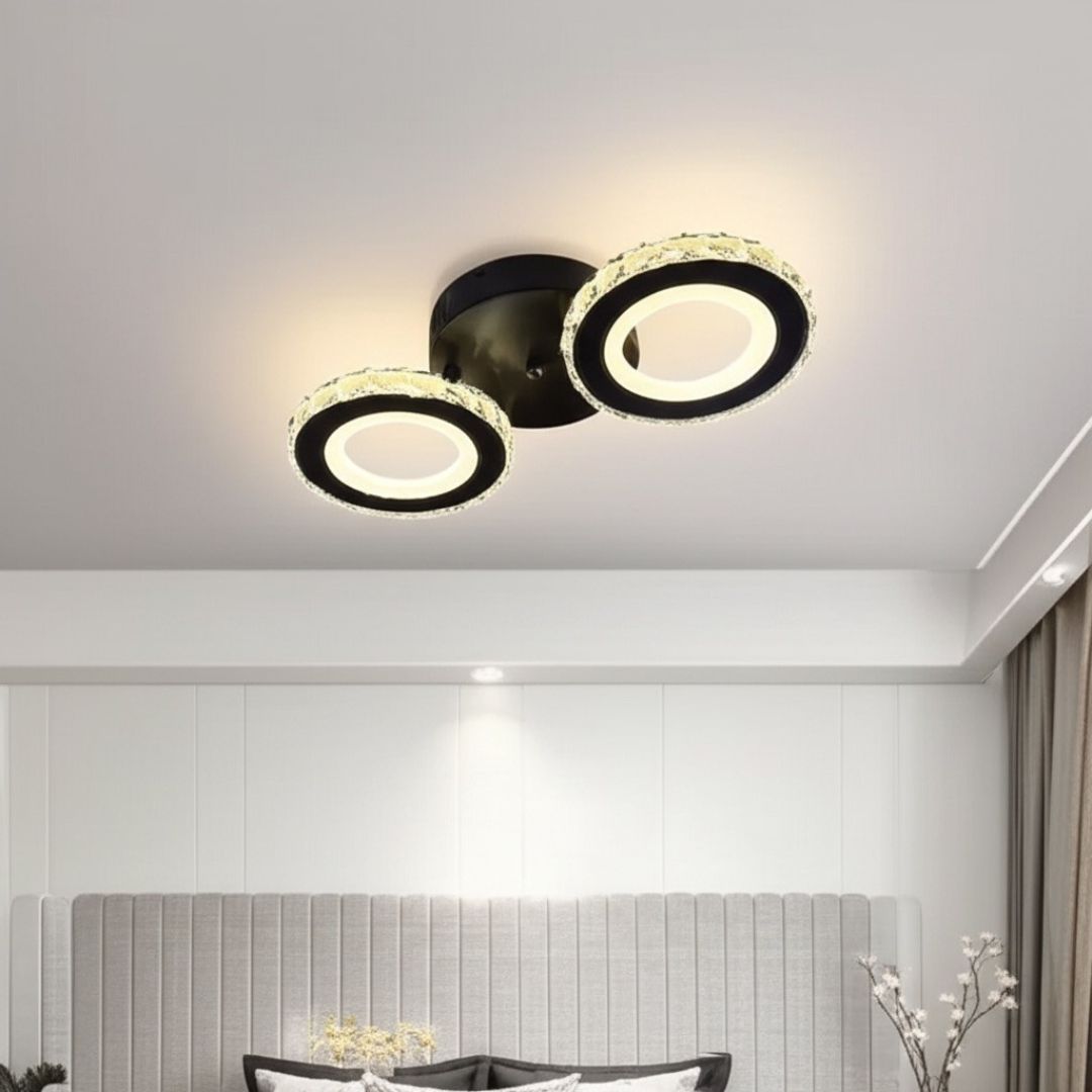 Lustra LED NOVA Rotonda cu Cristale, Telecomanda, 2 Surse de Lumina, 29W, Negru & Inox