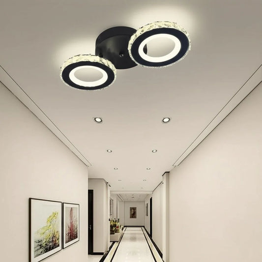 Lustra LED cu telecomanda si cristal NOVA ROTONDA, 29W, 2 Cercuri, lumina Rece/Calda/Neutra, Dimabila, Negru