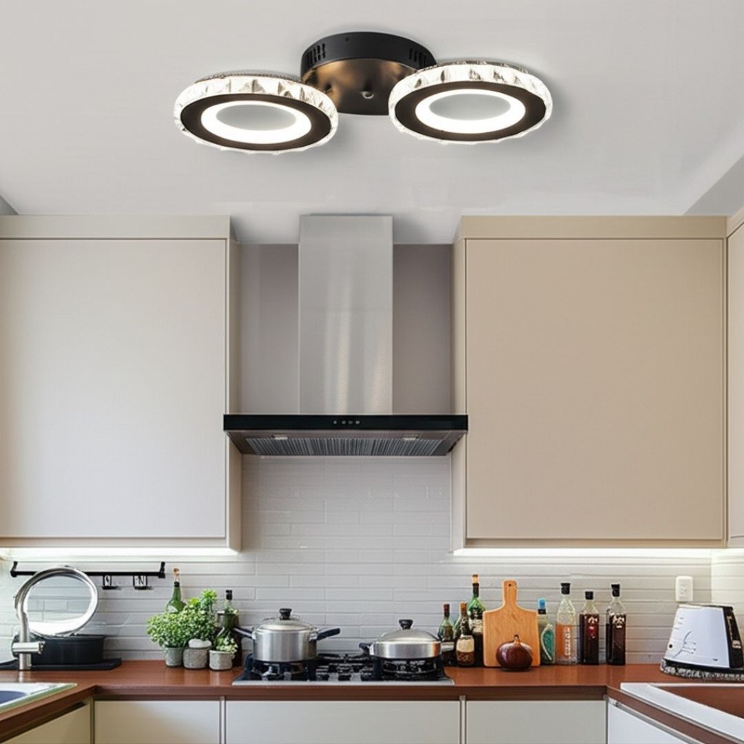 Lustra LED NOVA Rotonda cu Cristale, Telecomanda, 2 Surse de Lumina, 29W, Negru & Inox