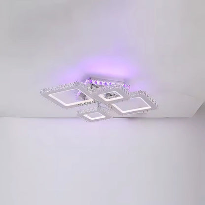 Lustra LED NOVA Rhomba cu Cristale, 4 Surse de Lumina, RGB, cu Telecomanda, 60W, Crom Lucios