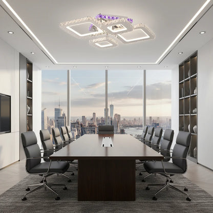 Lustra LED cu telecomanda si cristal NOVA RHOMBA RGB, 60W, 4 Patrate, lumina Rece/Calda/Neutra, Dimabila, Crom Lucios