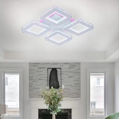 Lustra LED Leila cu Telecomanda, 79W, Crom cu Alb, Metal si Cristal, Dimabila, RGB