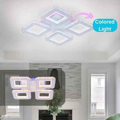 Lustra LED Leila cu Telecomanda, 79W, Crom cu Alb, Metal si Cristal, Dimabila, RGB