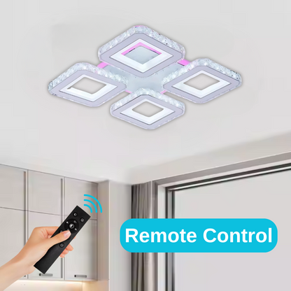 Lustra LED Leila cu Telecomanda, 79W, Crom cu Alb, Metal si Cristal, Dimabila, RGB