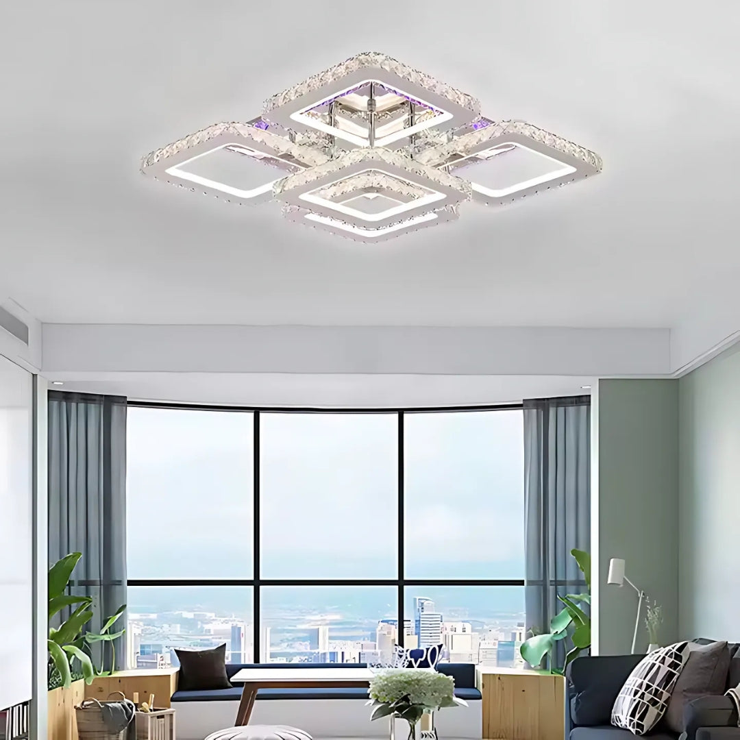 Lustra LED Quadria Supremo, 5X Elemente, RGB 148W, Crom Premium & Inox, lumina Calda/Rece/Neutra