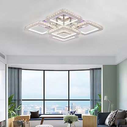 Lustra LED Quadria Supremo, 5X Elemente, RGB 148W, Crom Premium & Inox, lumina Calda/Rece/Neutra