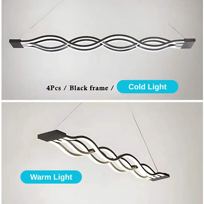 Lustra LED suspendata cu telecomanda WAVE, 76W, 4 Cercuri, lumina Rece/Calda/Neutra, Dimabila, Negru, Inaltime Reglabila
