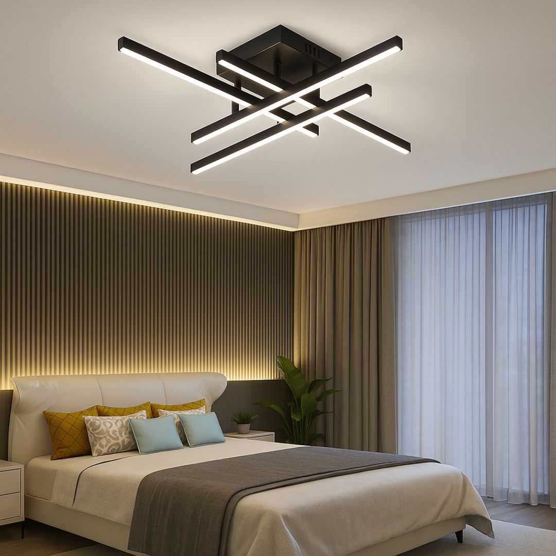 Lustra LED cu Telecomanda LINEX, 43W, 4 Elemente, Liniara, lumina Rece/Calda/Neutra, Dimabila, Negru – lustră LED, culoa