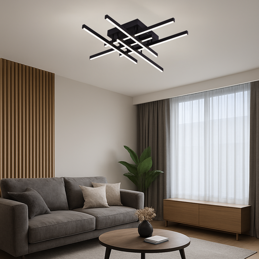 Lustra LED cu Telecomanda Aroldo, 63W, 6 Elemente, Liniara, lumina Rece/Calda/Neutra, Dimabila, Negru