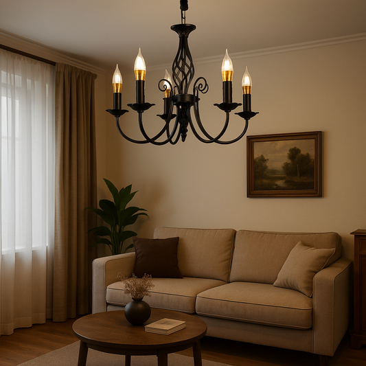 Candelabru Perla, 5xE14, Negru, Inaltime Reglabila – RegalStore