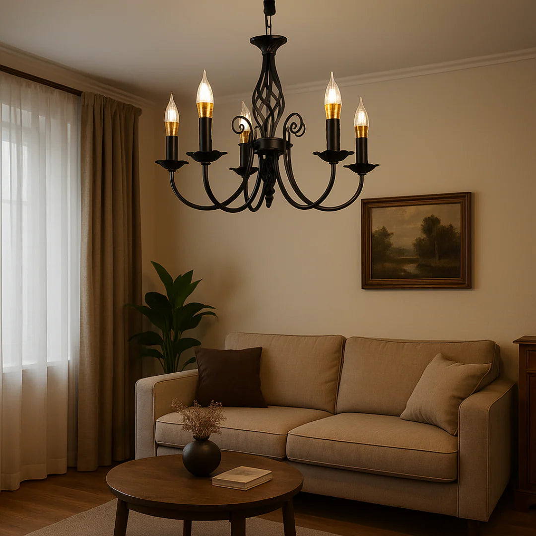 Candelabru Perla, 5xE14, Negru, Inaltime Reglabila