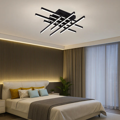 Lustra LED cu Telecomanda LINEX, 90W, 8 elemente, Lumina Rece/Calda/Neutra, Dimabila, Negru