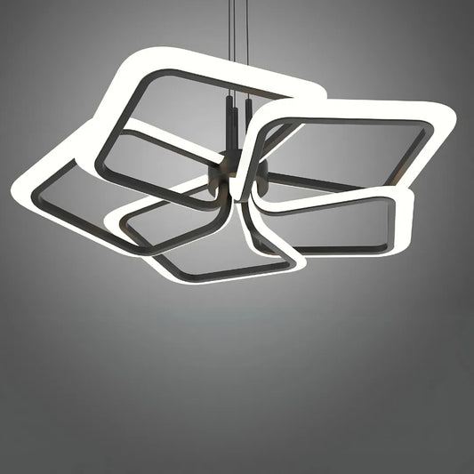 Lustra LED suspendata cu Telecomanda RIMINI 85W, 5 Patrate, lumina Rece/Calda/Neutra, Dimabila, Negru