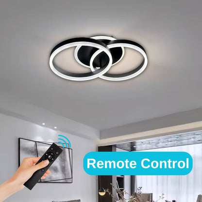Lustra LED cu telecomanda RIGA ELISABETH, 55W, 2 Cercuri, lumina Rece/Calda/Neutra, Dimabila, Negru