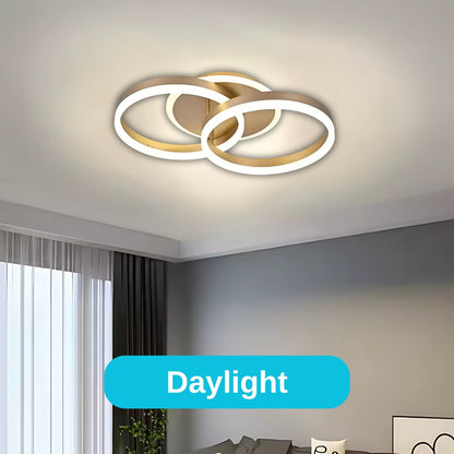 Lustra LED cu telecomanda STEPHANIE, 55W, 2 Cercuri, lumina Rece/Calda/Neutra, Dimabila, Auriu