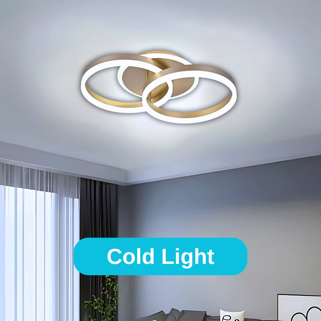 Lustra LED cu telecomanda STEPHANIE, 55W, 2 Cercuri, lumina Rece/Calda/Neutra, Dimabila, Auriu