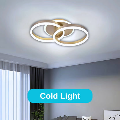 Lustra LED cu telecomanda STEPHANIE, 55W, 2 Cercuri, lumina Rece/Calda/Neutra, Dimabila, Auriu