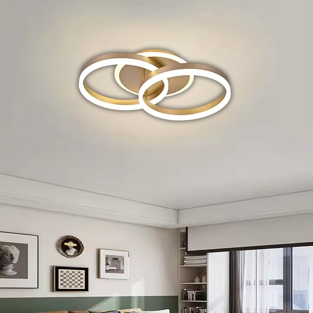 Lustra LED cu telecomanda STEPHANIE, 55W, 2 Cercuri, lumina Rece/Calda/Neutra, Dimabila, Auriu