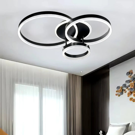 Lustra LED cu telecomanda RIGA LILITH, 94W, 3 Cercuri, lumina Rece/Calda/Neutra, Dimabila, Negru