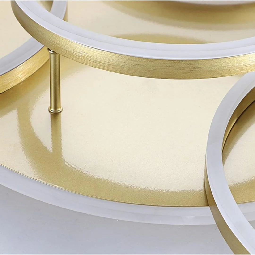 Lustra LED cu Telecomnda DARIO, 5 cercuri, 138W, Lumina Calda/Rece/Neutra, Dimabila, Auriu