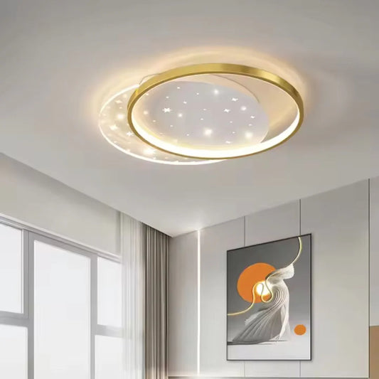 Lustra LED cu telecomanda LUNARO 38W, 2 Cercuri, lumina Rece/Calda/Neutra, Dimabila, Auriu Alb
