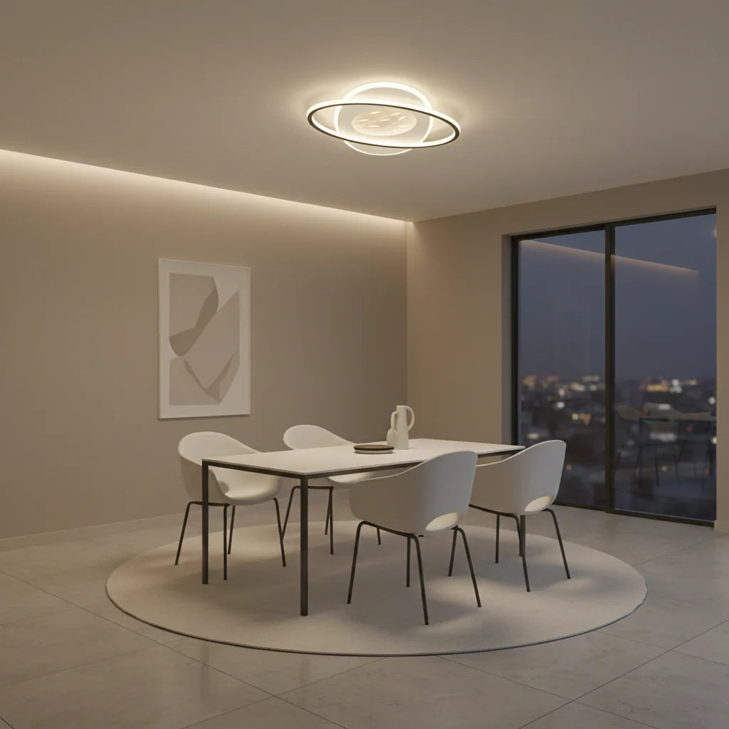 Lustra LED cu telecomanda VOLTA 96W, Ovala, lumina Rece/Calda/Neutra, Dimabila, Negru