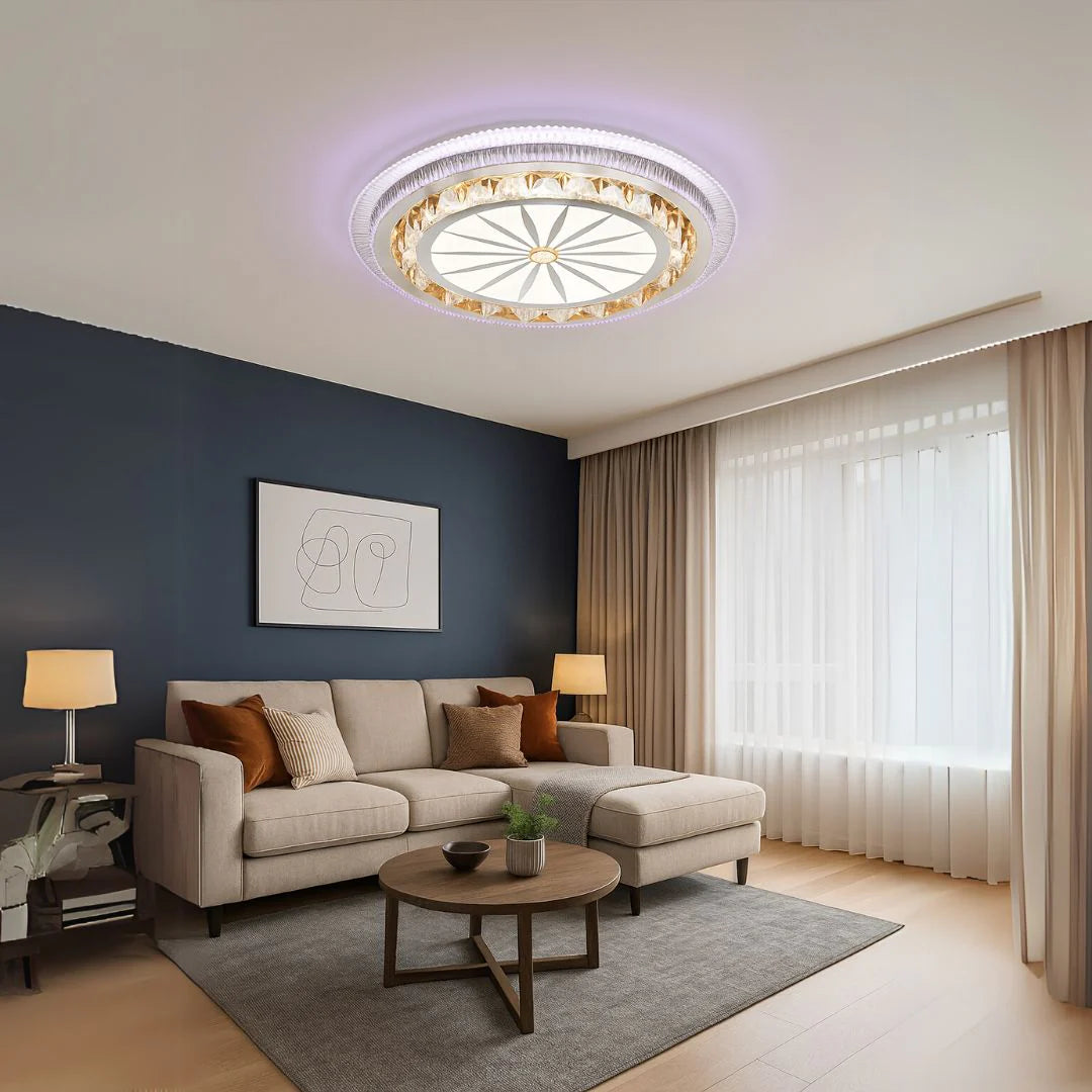 Lustra LED cu telecomanda DAVIDE RGB 70W, lumina Albastra/Rece/Calda, Dimabila, Alb