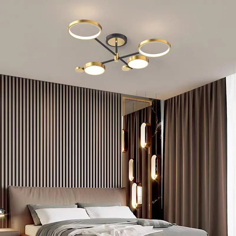 Lustra LED cu Telecomanda MARIA, 4 Elemente, 44W, Lumina Calda/Rece/Neutra, Dimabila, Auriu