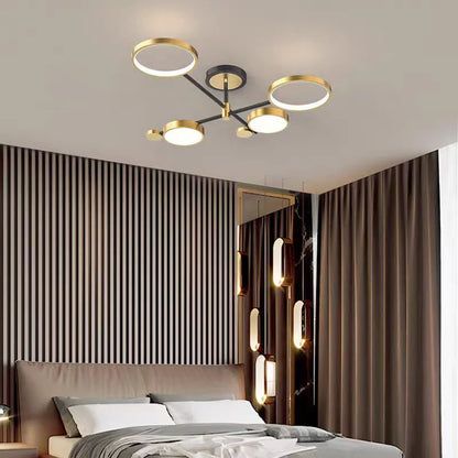 Lustra LED cu Telecomanda MARIA, 4 Elemente, 44W, Lumina Calda/Rece/Neutra, Dimabila, Auriu