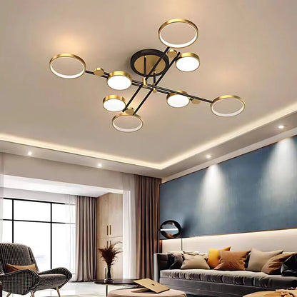 Lustra LED cu Telecomnda MARIA, 8 Elemente, 63W, Lumina Calda/Rece/Neutra, Dimabila, Auriu